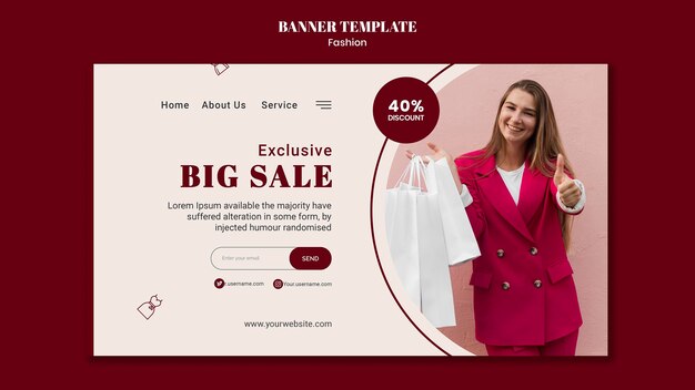 Modello di banner per la vendita di moda con donne e borse della spesa