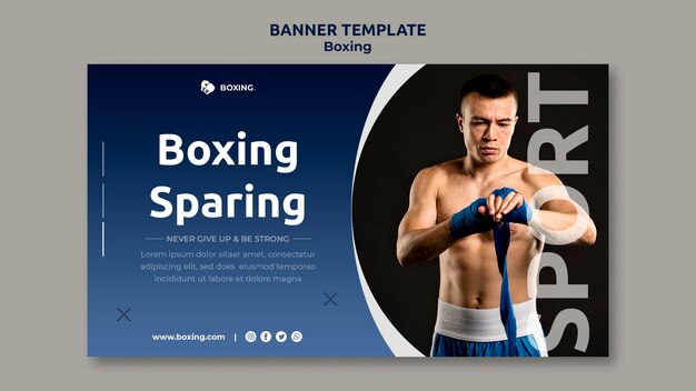 Modello di banner per lo sport di boxe con boxer maschio