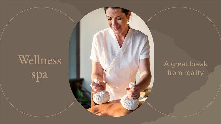 PSD gratuito modello di banner per spa benessere psd con sfondo di palla per impacchi a base di erbe
