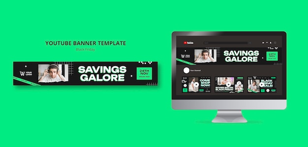 Modello di banner per YouTube del Black Friday dal design piatto