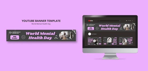 Modello di banner per youtube della giornata mondiale della salute mentale