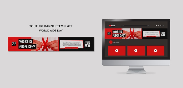 PSD gratuito modello di banner per youtube per la giornata mondiale contro l'aids