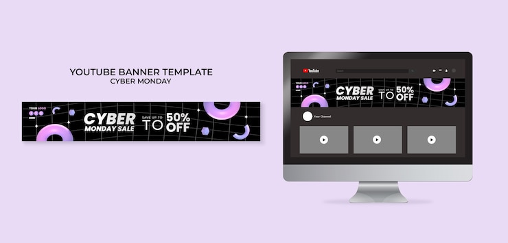 PSD gratuito modello di banner per youtube per le vendite del cyber monday