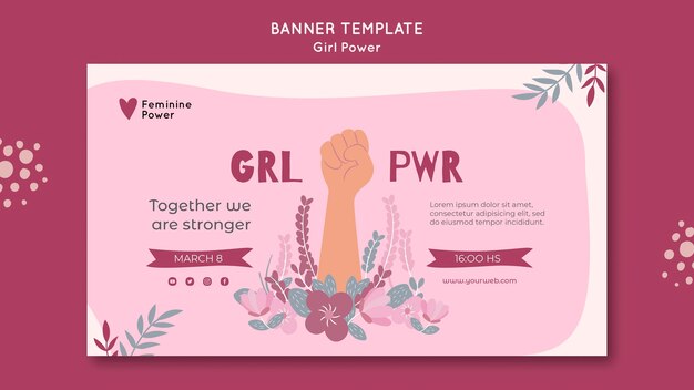 Modello di banner power girl illustrato