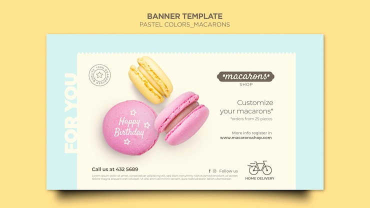 PSD gratuito modello di banner pubblicitario del negozio di macarons