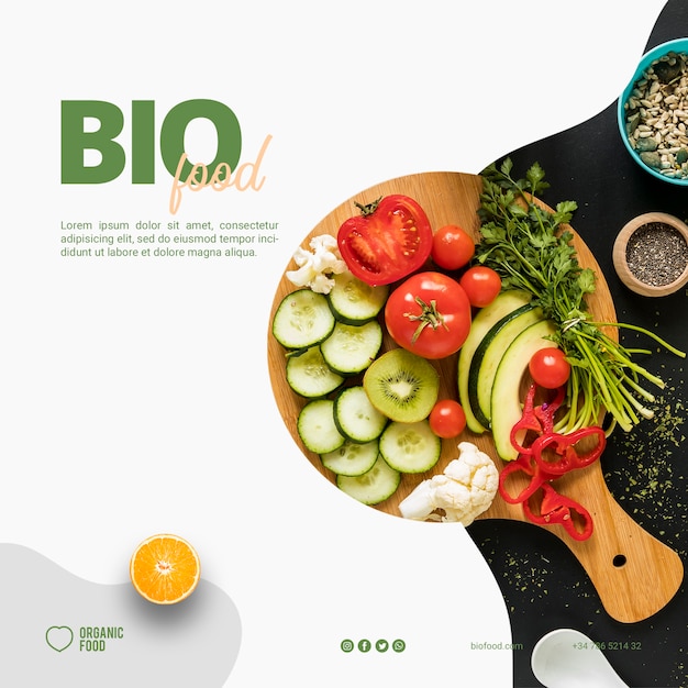 Modello di banner quadrato di cibo biologico