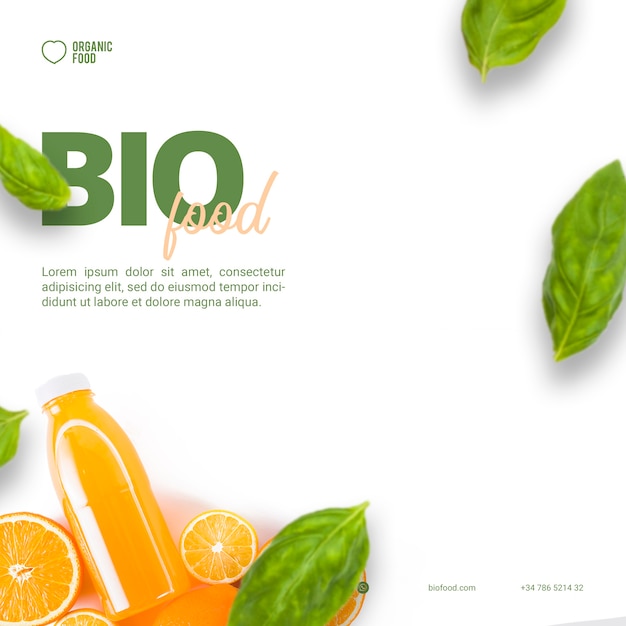 Modello di banner quadrato di cibo biologico