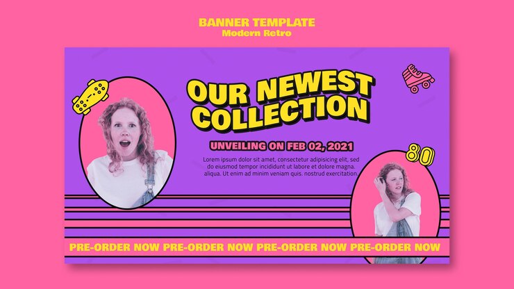 PSD gratuito modello di banner retrò moderno con foto