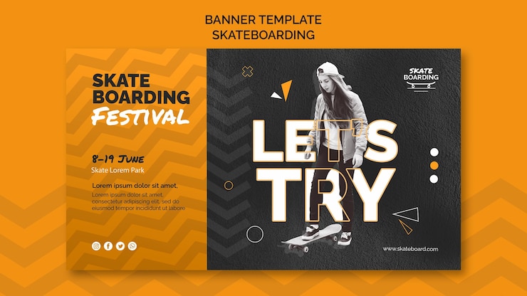 PSD gratuito modello di banner skateboard con foto