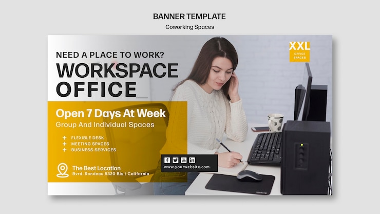 PSD gratuito modello di banner spazio ufficio coworking
