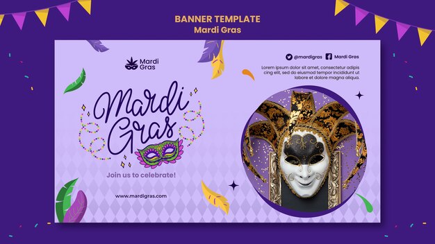 Modello di banner viola mardi gras