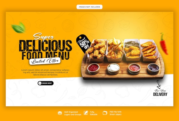 Modello di banner web per menu alimentari e ristoranti