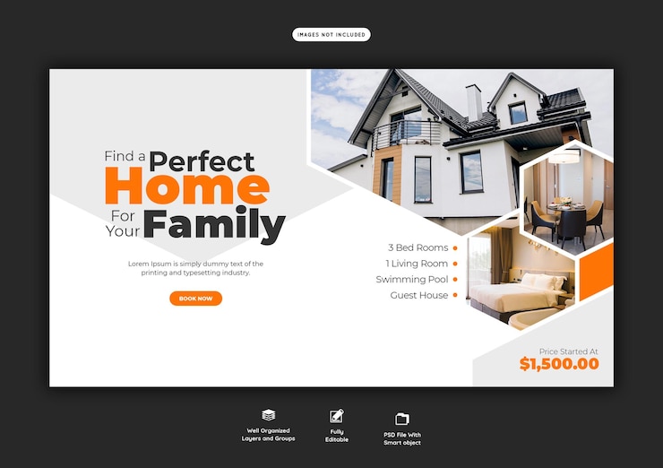 PSD gratuito modello di banner web proprietà casa immobiliare