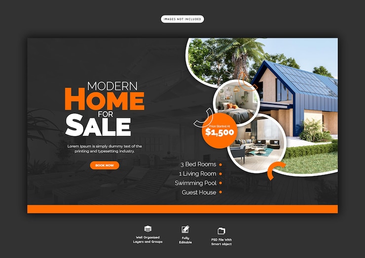 PSD gratuito modello di banner web proprietà casa immobiliare