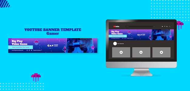 Modello di banner youtube al neon da gioco