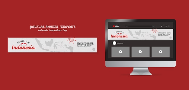 Modello di banner youtube del giorno dell'indipendenza dell'Indonesia