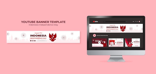 Modello di banner youtube del giorno dell'indipendenza dell'Indonesia