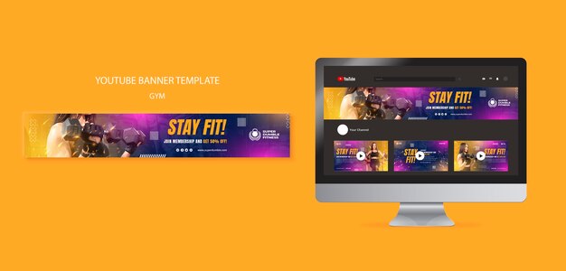 Modello di banner youtube di palestra e fitness