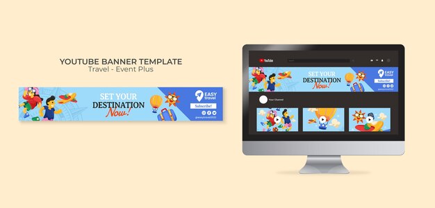 Modello di banner youtube di viaggi e avventure