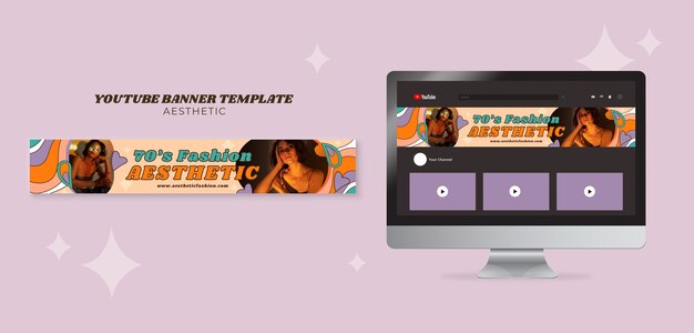 Modello di banner youtube estetico anni '70 disegnato a mano