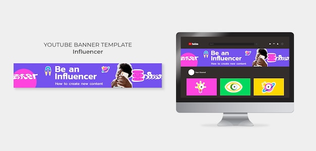 Modello di banner youtube influencer disegnato a mano