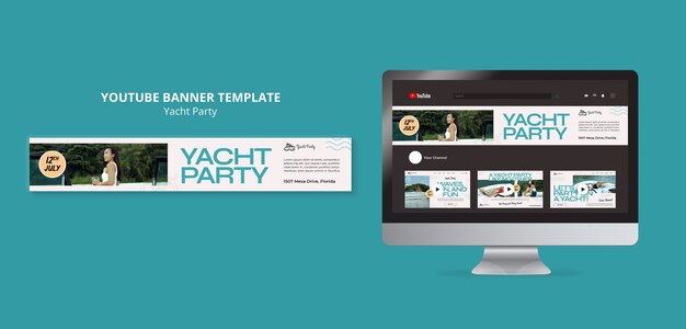 Modello di banner youtube orizzontale per la celebrazione di una lussuosa festa in yacht
