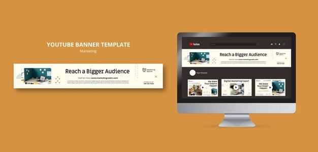 Modello di banner youtube per attività di marketing e pubblicità