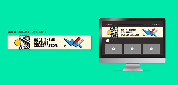 Modello di banner youtube per feste anni '90 disegnato a mano