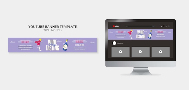 PSD gratuito modello di banner youtube per feste di degustazione di vini