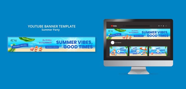 Modello di banner youtube per feste estive