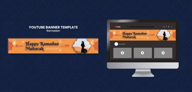 Modello di banner youtube per la celebrazione del Ramadan