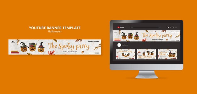 Modello di banner youtube per la celebrazione di Halloween