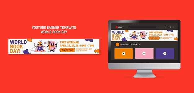 Modello di banner youtube per la giornata mondiale del libro