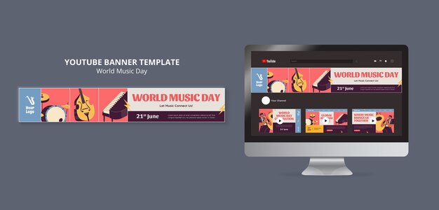 Modello di banner youtube per la giornata mondiale della musica
