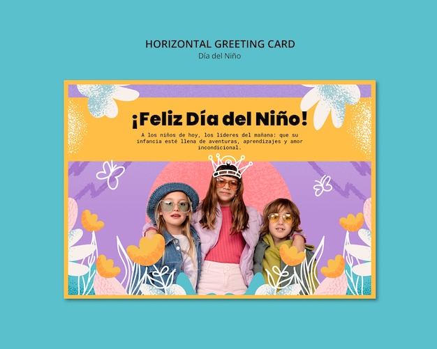 Modello di biglietto di auguri per la celebrazione del Dia del Nino