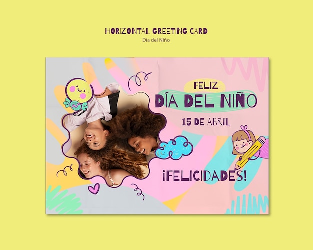 Modello di biglietto di auguri per la celebrazione del Dia del Nino