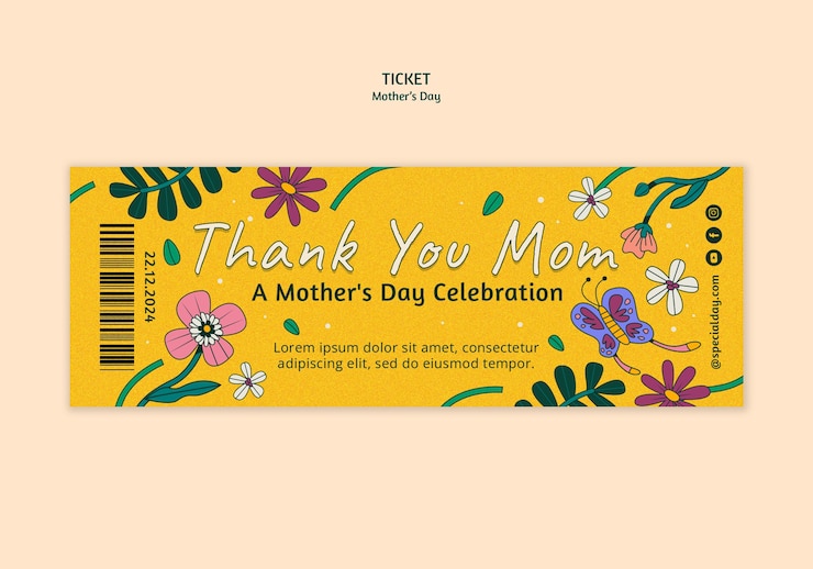 PSD gratuito modello di biglietto per la celebrazione della festa della madre