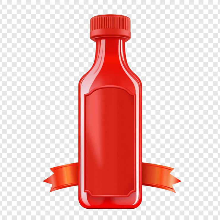 PSD gratuito modello di bottiglia di salsa rossa con nastro