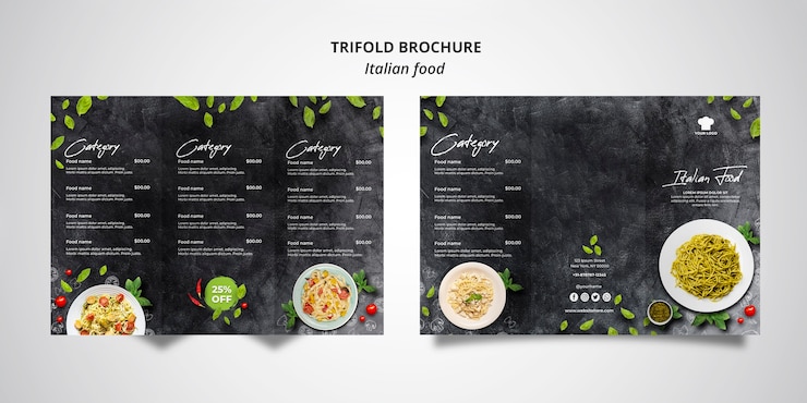PSD gratuito modello di brochure a tre ante per ristorante tradizionale italiano