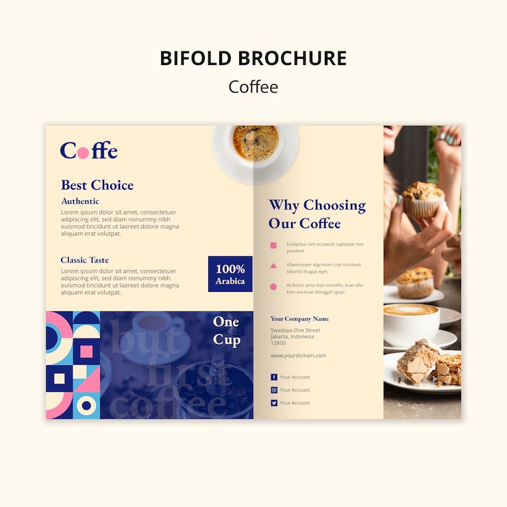 PSD gratuito modello di brochure bifold caffè