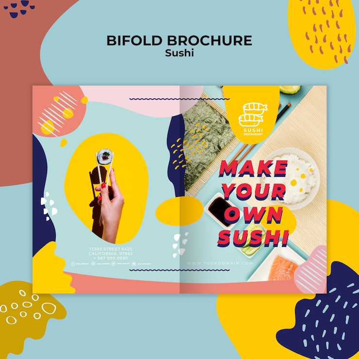 PSD gratuito modello di brochure bifold sushi