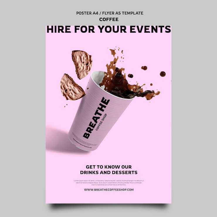 PSD gratuito modello di caffè poster design piatto
