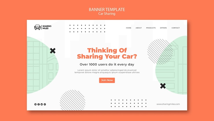 PSD gratuito modello di car sharing design piatto