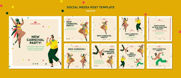 Modello di carnevale di post di instagram di design piatto
