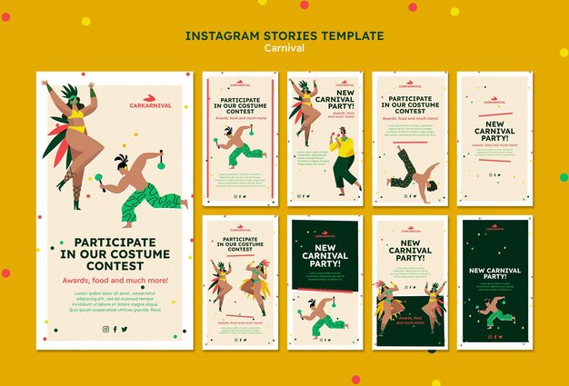 Modello di carnevale di storie di instagram di design piatto