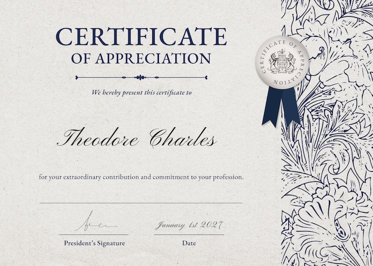PSD gratuito modello di certificato floreale vintage psd in stile elegante