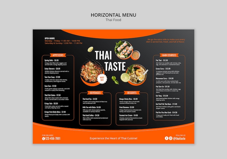PSD gratuito modello di cibo thailandese delizioso a disegno piatto