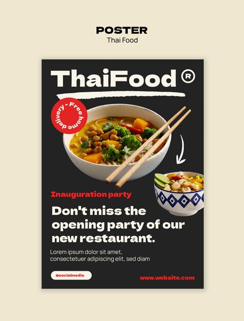 modello di cibo thailandese delizioso a disegno piatto