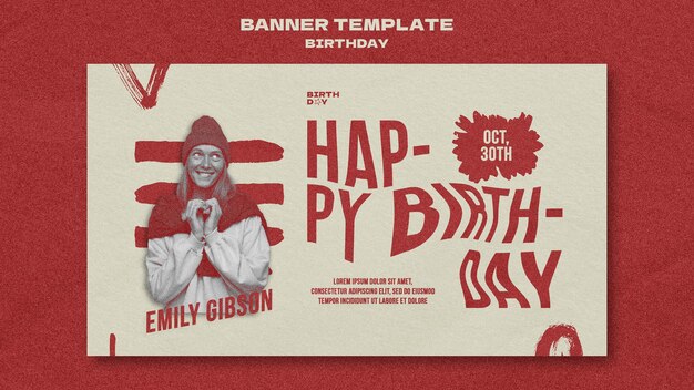 Modello di compleanno banner design piatto
