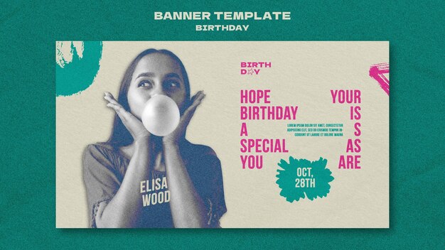 Modello di compleanno banner design piatto